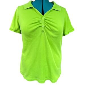 Lane Bryant Polo Style Top Plus Size 14/16 Green 100% Liquid Cotton